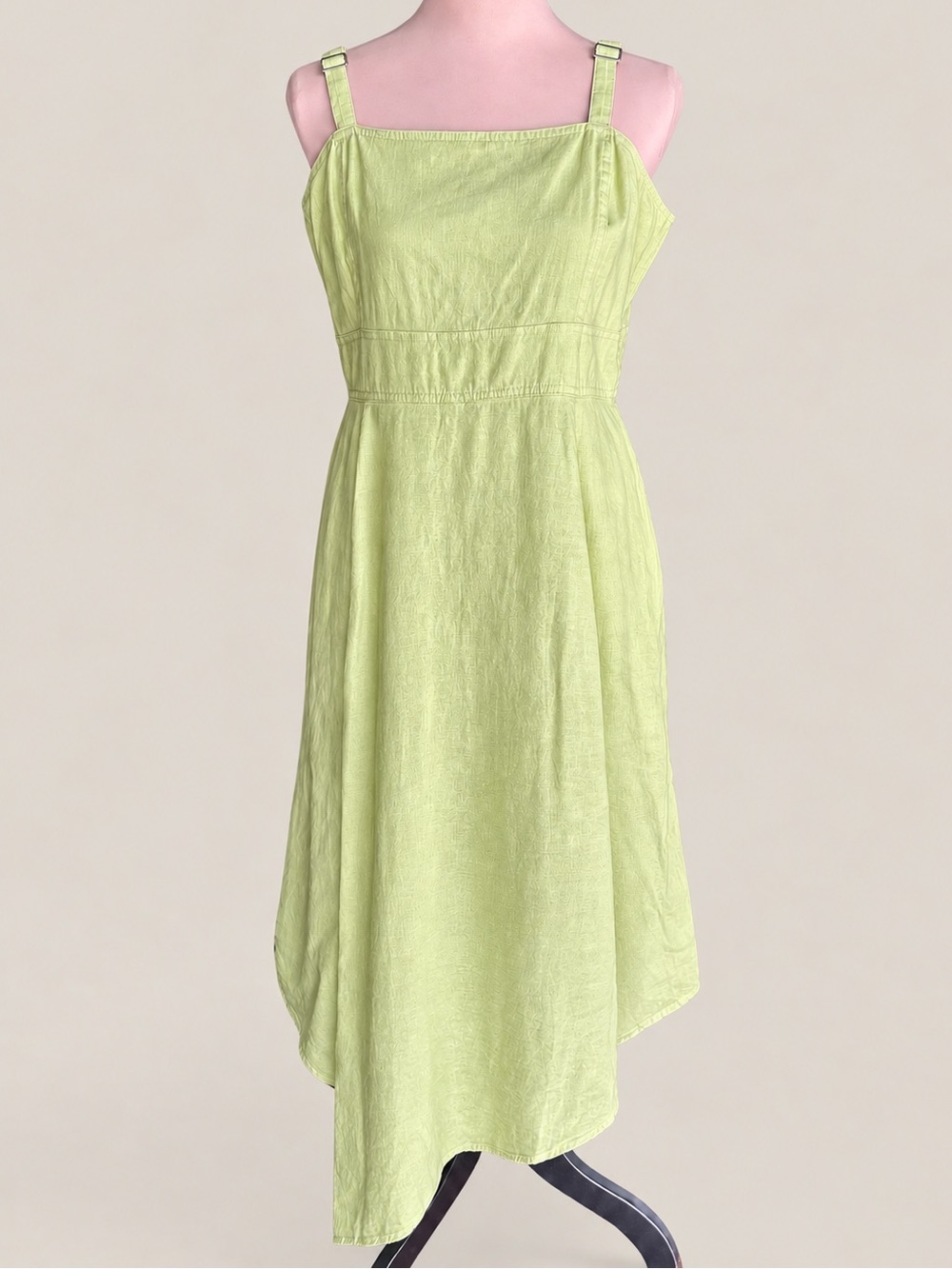 DKNY Green Linen Blend Asymmetrical Midi Dress Size L